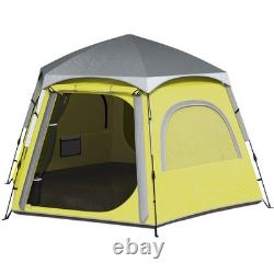 Tente de camping instantanée Outsunny, tente en dôme facile à monter pour 4 personnes, jaune vert