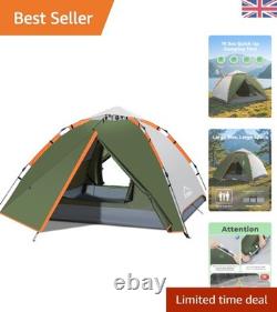 Tente de camping instantanée pop-up améliorée pour 3 personnes, imperméable et coupe-vent