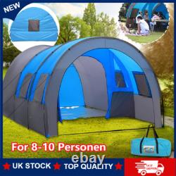 Tente de camping instantanée pour 8-10 personnes, tente familiale extérieure à double couche avec auvent contre la pluie