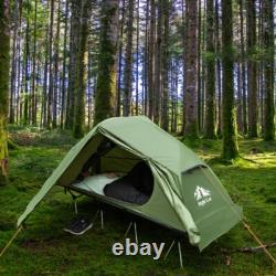 Tente de camping pliable pour 1 personne avec lit de camping surélevé et housses de pluie