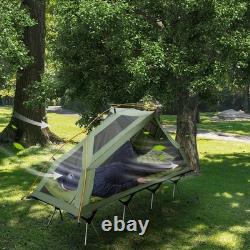 Tente de camping pliable pour 1 personne avec lit de camping surélevé et housses de pluie