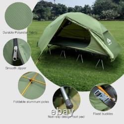 Tente de camping pliable pour 1 personne avec lit de camping surélevé et housses de pluie