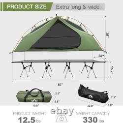 Tente de camping pliable pour 1 personne avec lit de camping surélevé et housses de pluie