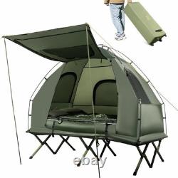 Tente de camping pliable pour 2 personnes, lit de camp surélevé avec matelas gonflable