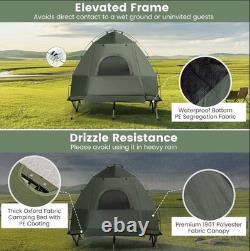 Tente de camping pliable pour 2 personnes, lit de camp surélevé avec matelas gonflable