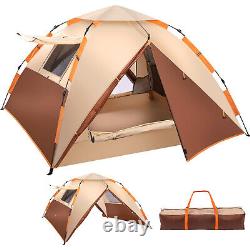 Tente de camping pop-up 3 personnes, imperméable, coupe-vent, double couche, avec sac de rangement