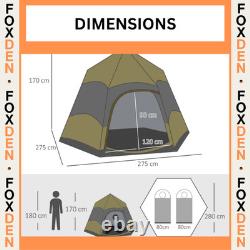 Tente de camping pop-up 4-6 personnes imperméable avec fenêtres en maille et ventilation, verte Air FOXDEN
