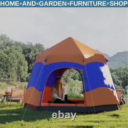 Tente de camping pop-up 6 personnes abri solaire résistant aux intempéries avec 4 fenêtres orange