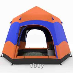 Tente de camping pop-up 6 personnes abri solaire résistant aux intempéries avec 4 fenêtres orange