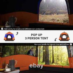 Tente de camping pop-up 6 personnes abri solaire résistant aux intempéries avec 4 fenêtres orange