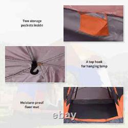 Tente de camping pop-up 6 personnes abri solaire résistant aux intempéries avec 4 fenêtres orange