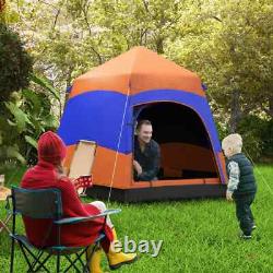 Tente de camping pop-up 6 personnes abri solaire résistant aux intempéries avec 4 fenêtres orange