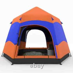 Tente de camping pop-up 6 personnes abri solaire résistant aux intempéries avec 4 fenêtres orange