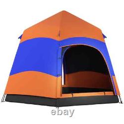 Tente de camping pop-up 6 personnes abri solaire résistant aux intempéries avec 4 fenêtres orange
