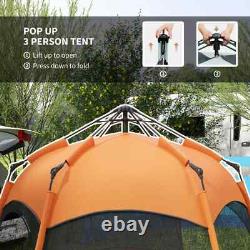 Tente de camping pop-up 6 personnes abri solaire résistant aux intempéries avec 4 fenêtres orange