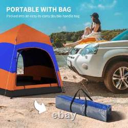 Tente de camping pop-up 6 personnes abri solaire résistant aux intempéries avec 4 fenêtres orange