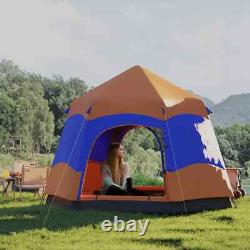 Tente de camping pop-up 6 personnes abri solaire résistant aux intempéries avec 4 fenêtres orange