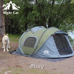 Tente de camping pop-up Night Cat pour 2 à 4 personnes, imperméable, à montage automatique instantané