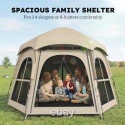 Tente de camping pop-up instantanée pour 3 à 4 personnes, imperméabilité 3 000 mm, avec 2 portes, kaki