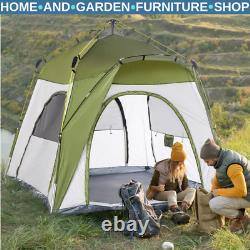 Tente de camping pop-up pour 4 personnes, abri en dôme résistant aux intempéries avec 3 fenêtres, verte