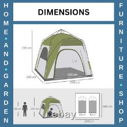 Tente de camping pop-up pour 4 personnes, abri en dôme résistant aux intempéries avec 3 fenêtres, verte