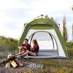 Tente de camping pop-up pour 4 personnes, abri en dôme résistant aux intempéries avec 3 fenêtres, verte