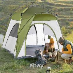 Tente de camping pop-up pour 4 personnes, abri en dôme résistant aux intempéries avec 3 fenêtres, verte