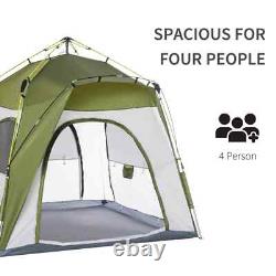 Tente de camping pop-up pour 4 personnes, abri en dôme résistant aux intempéries avec 3 fenêtres, verte