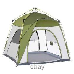 Tente de camping pop-up pour 4 personnes, abri en dôme résistant aux intempéries avec 3 fenêtres, verte