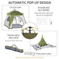 Tente de camping pop-up pour 4 personnes, abri en dôme résistant aux intempéries avec 3 fenêtres, verte