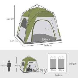 Tente de camping pop-up pour 4 personnes, abri en dôme résistant aux intempéries avec 3 fenêtres, verte