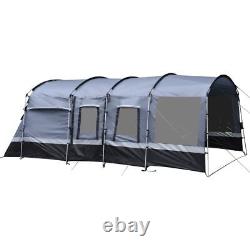 Tente de camping pour 8 personnes avec design en forme de tunnel et 4 grandes fenêtres en gris foncé