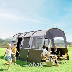Tente de camping pour 8 personnes avec design en tunnel et 4 grandes fenêtres gris foncé