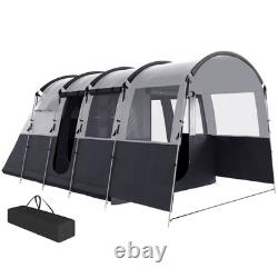 Tente de camping pour 8 personnes avec design en tunnel et 4 grandes fenêtres gris foncé