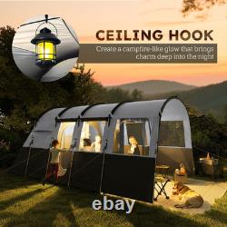 Tente de camping pour 8 personnes avec design en tunnel et 4 grandes fenêtres gris foncé