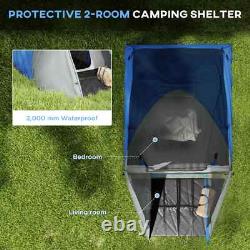 Tente de camping pour deux personnes avec 2 chambres et imperméabilité de 2000 mm avec porche avant bleu gris