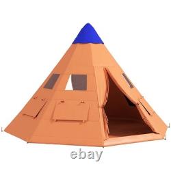 Tente de camping pour grande famille avec sac de transport, extérieure, 6-7 personnes, cadeau, orange