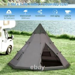 Tente de camping pour grande famille de 6-7 personnes Outsunny avec sac de transport, gris