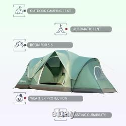 Tente de camping spacieuse pour 6 personnes avec cadre en fibre de verre et en acier, sac de transport