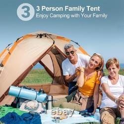 Tente de camping, tente pop-up 3 personnes, tente dôme familiale imperméable et coupe-vent avec