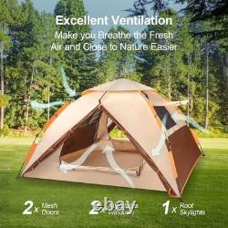 Tente de camping, tente pop-up 3 personnes, tente dôme familiale imperméable et coupe-vent avec