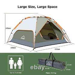 Tente de camping, tente pop-up instantanée pour 3 personnes étanche, grande double couche