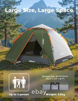 Tente de camping, tente pop-up instantanée pour 3 personnes étanche, grande double couche automatique
