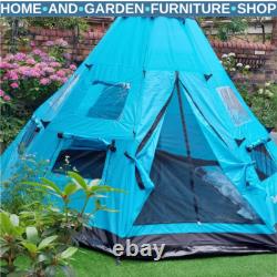 Tente de camping tipi pour 6 personnes avec porte zippée et fenêtres en mesh pour la famille