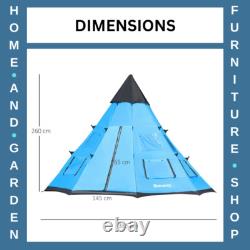 Tente de camping tipi pour 6 personnes avec porte zippée et fenêtres en mesh pour la famille