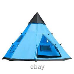Tente de camping tipi pour 6 personnes avec porte zippée et fenêtres en mesh pour la famille