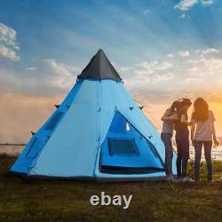 Tente de camping tipi pour 6 personnes avec porte zippée et fenêtres en mesh pour la famille