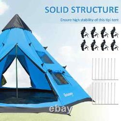 Tente de camping tipi pour 6 personnes avec porte zippée et fenêtres en mesh pour la famille