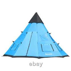Tente de camping tipi pour 6 personnes avec porte zippée et fenêtres en mesh pour la famille