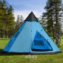 Tente de camping tipi pour 6 personnes avec porte zippée et fenêtres en mesh pour la famille